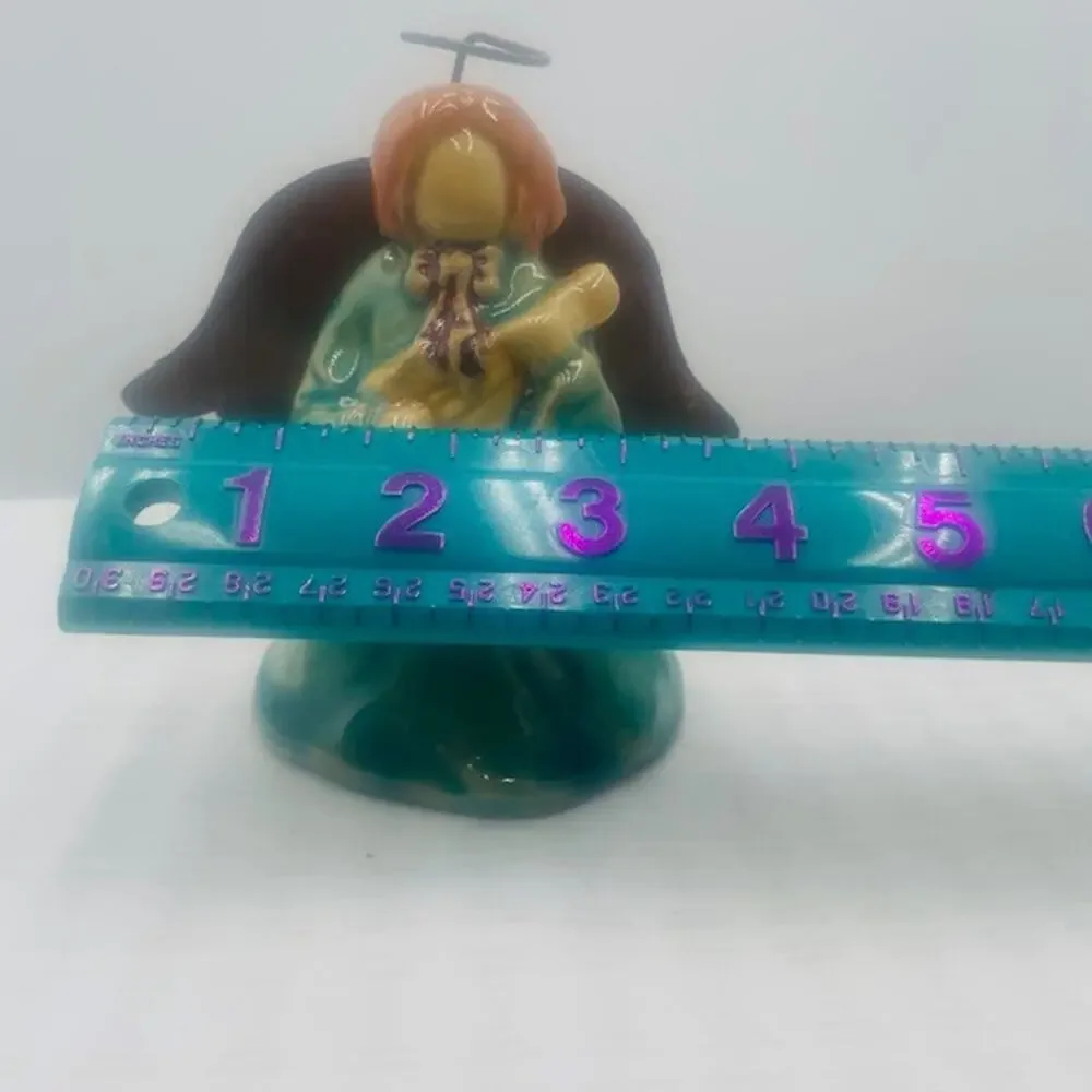 Vintage Ceramic Angel No Face Tin Wings Playing Mandolin Figurine